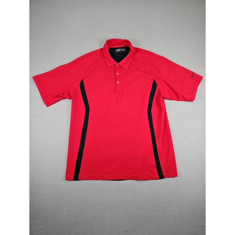 Nike Golf Fit‎ Dry Men's Size Large Polo Shirt Red & Black Mesh Back
